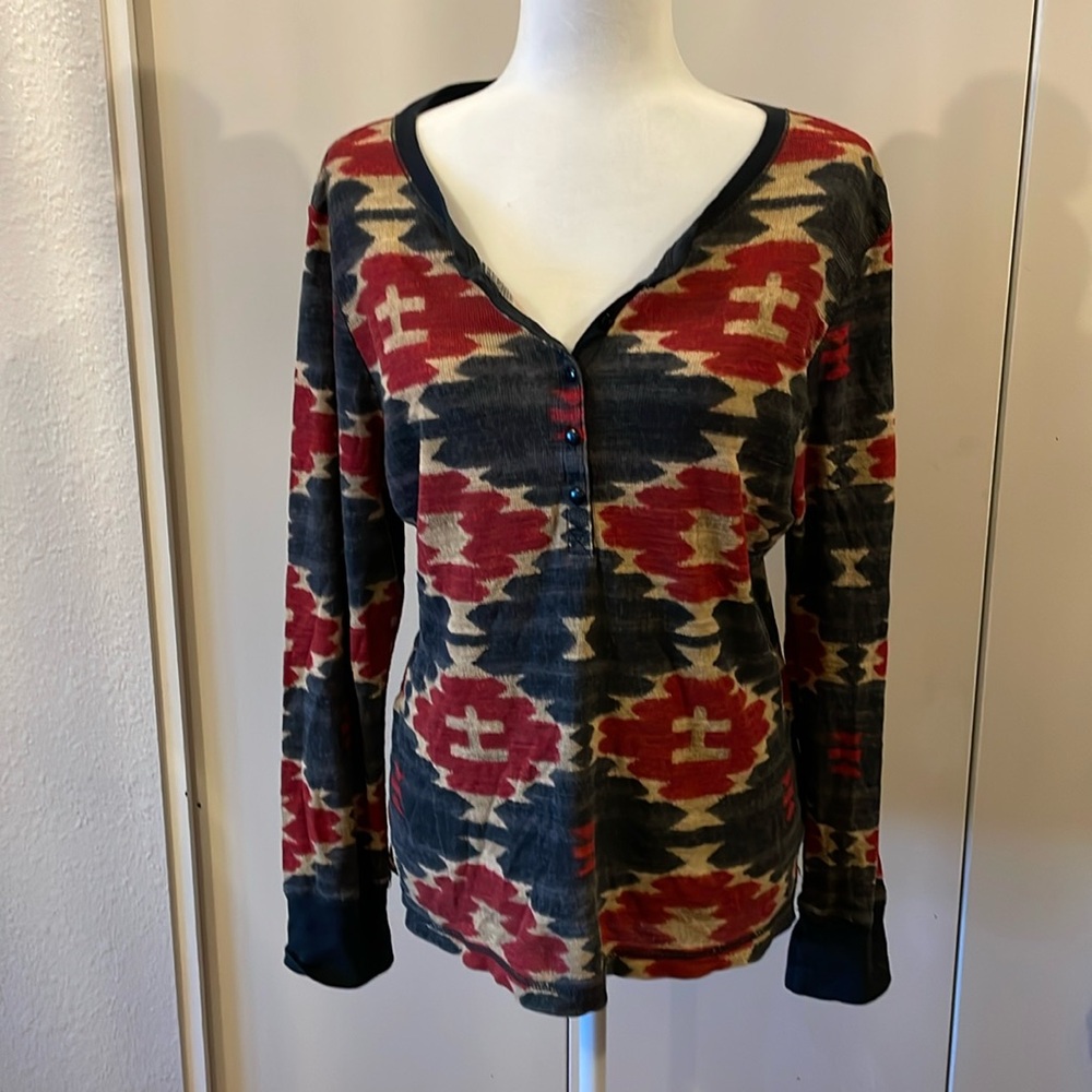 Ralph Lauren Jeans Co Navy Red And cream 3/4 sleeve with button front